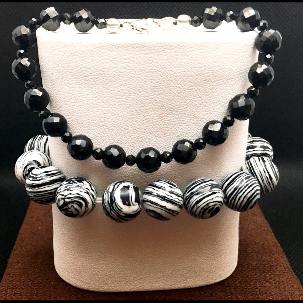 Black Spinel Bead Bracelet and Malachite Bracelet